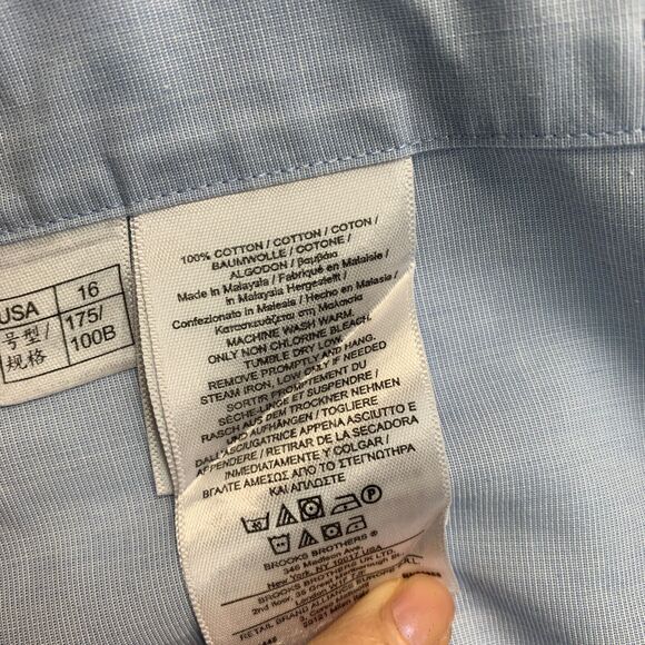 Brooks Brothers Shirt Mens 16 Breeze Blue Regent Dress Non Iron American Supima - Picture 9 of 13